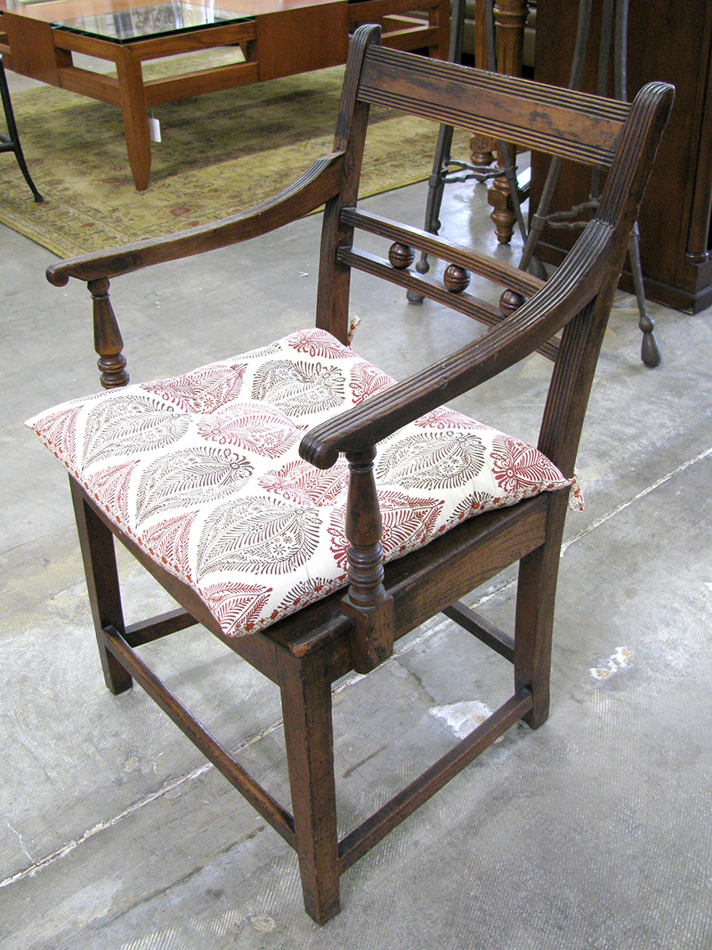 Antique Wood Arm Chair With Cushion – Design Consignment Antique Wood Arm Chair with Cushion - Antique Wood Arm Chair With Cushion – Design Consignment