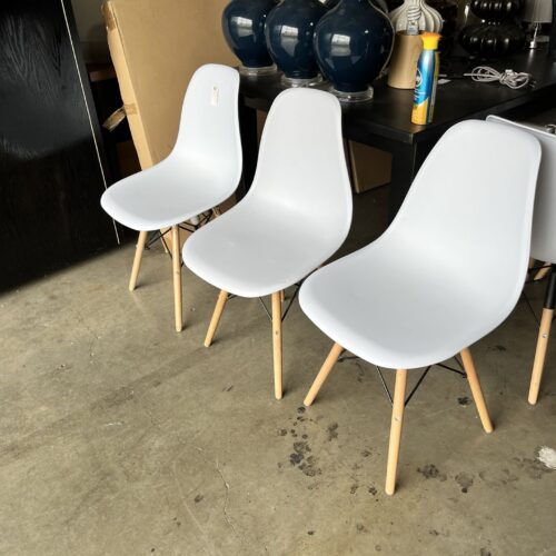 White + Natural Mid Century Modern Side Chair