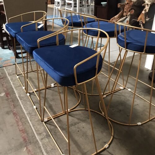 Blue & Gold Velvet Barstools