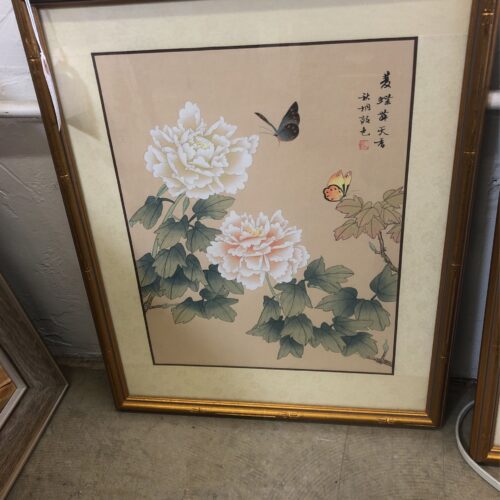 Oriental Flowers& Butterly Print W/ Gold Frame