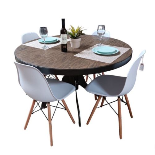 Distressed Round Dining Table with Metal Base