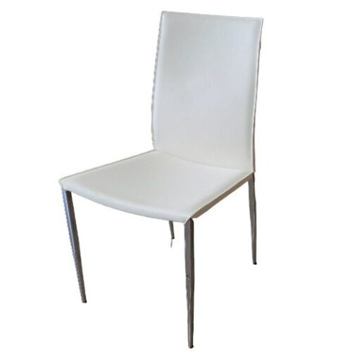 Euro Max White Leather Side Chair With Steel Legs