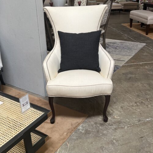 Studded Wing Back Chair Ivory
