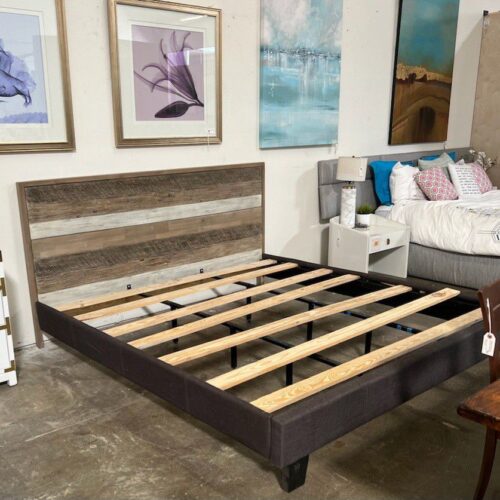 King Bed with Distressed Modern Weathered Wood Headboard