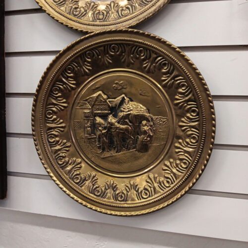 Vintage brass embossed wall hanging decorative plates