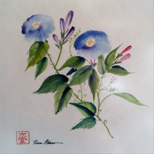"Japanese Morning Glories" Framed Watercolor by Rosa Odow