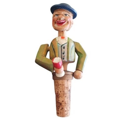 Vintage German Hand-Carved Wooden Mechanical Bottle Stopper