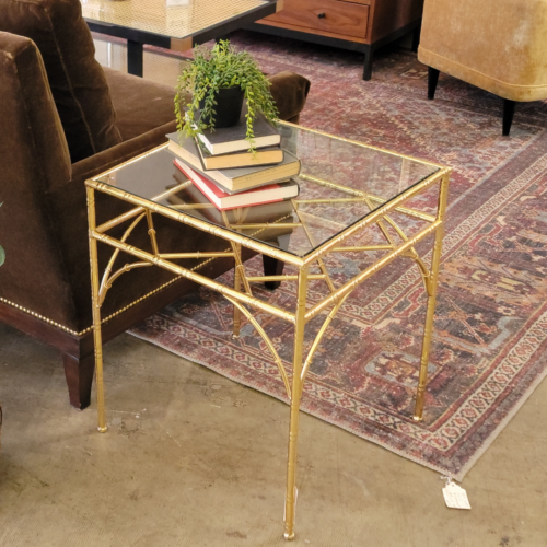 20" Gold Finish Glass Top Side Table
