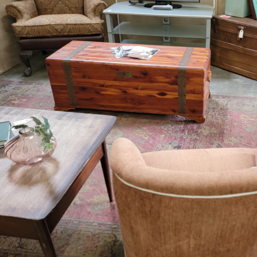 Late 1800's Antique Americana Red Cedar Chest With Brass Banding