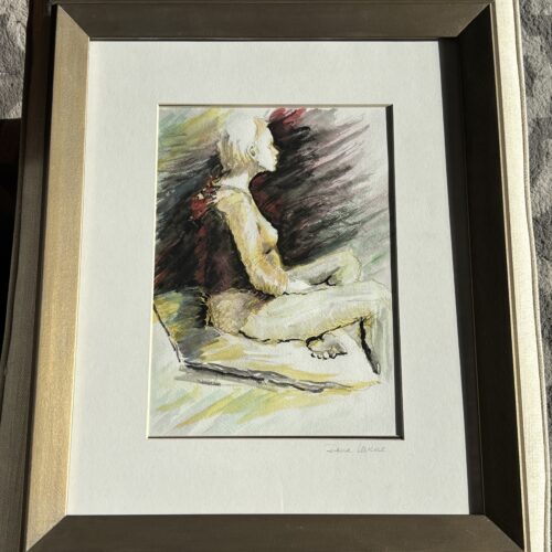 Girl in a Chair - Framed Watercolor Print with Gold Frame