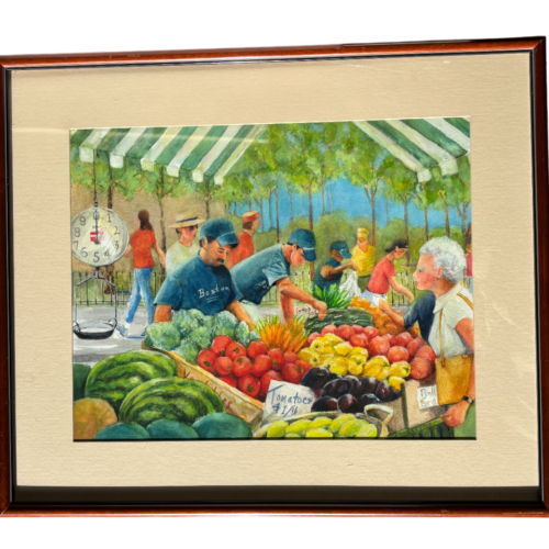 Boston Farmers Market - Matted and Framed Watercolor