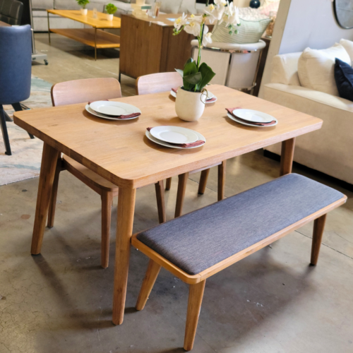 Castlery Seb Dining Set – Table, Bench & 2 Chairs, Honey Acacia Wood
